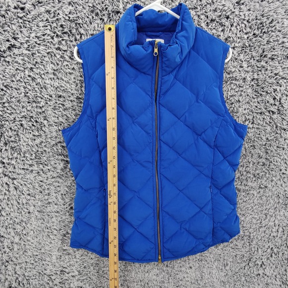 Garnet Hill Women Quilted Down Fill Puffer Vest Preppy L Blue Diamond Full Zip - Picture 3 of 16